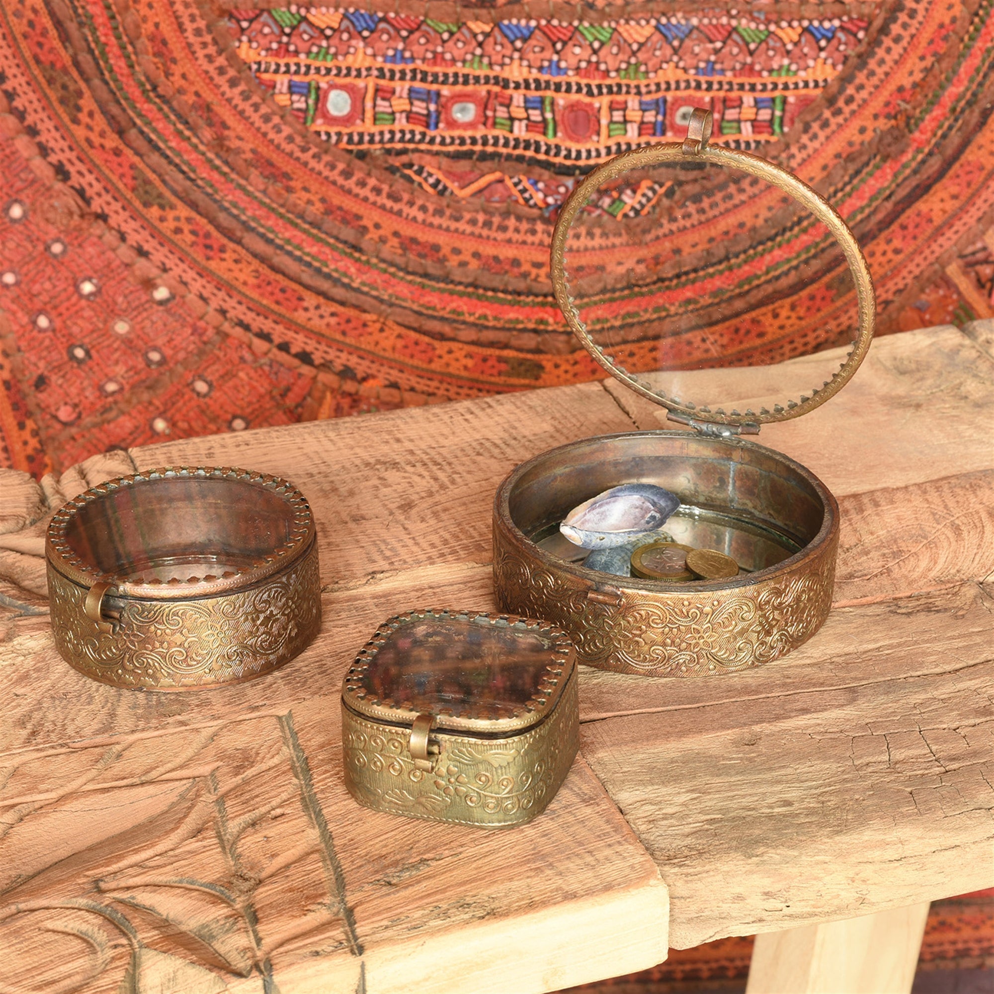 Mirrored brass trinket box