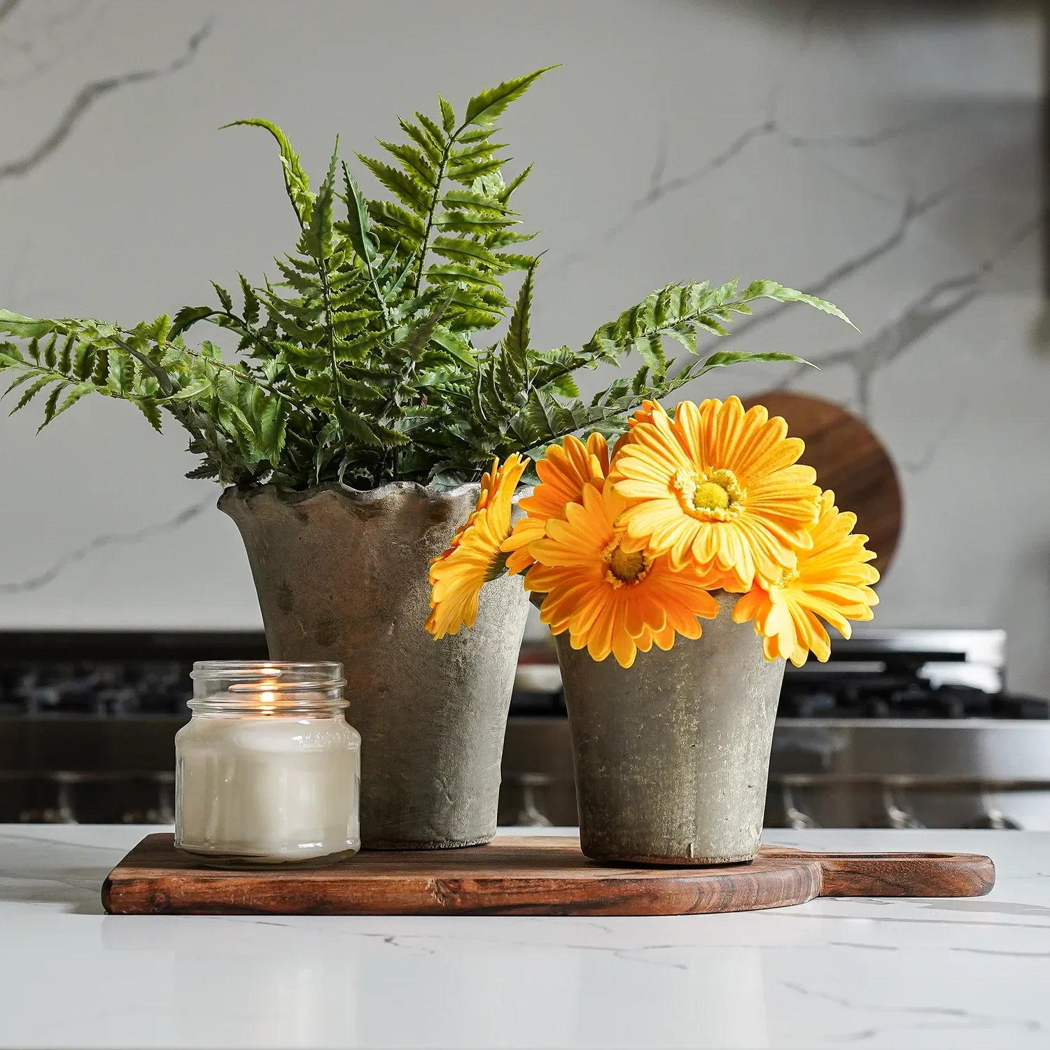 Faux fern in terracotta pot