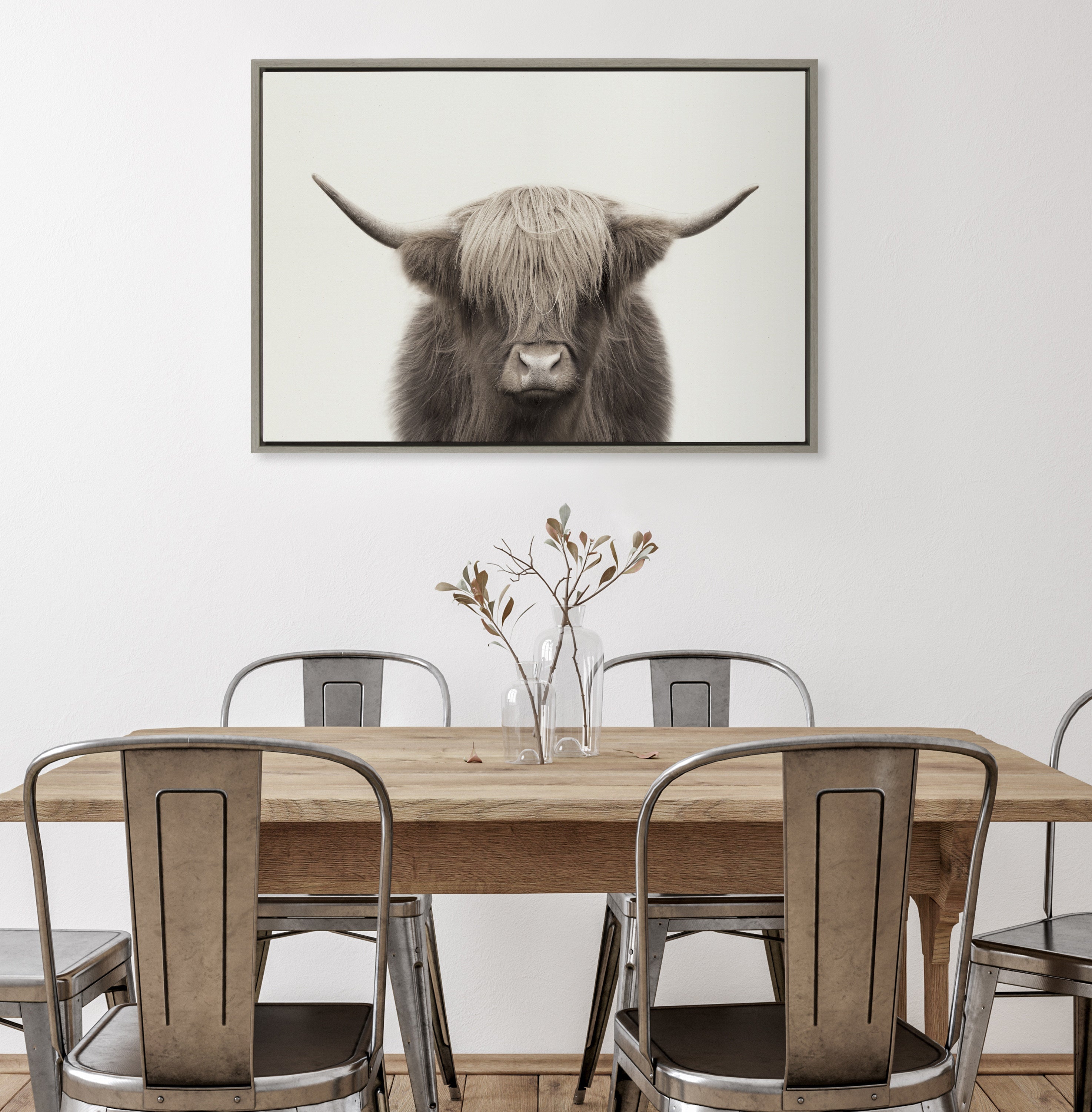 Sylvie Hey Dude Highland Cow Framed Canvas Art