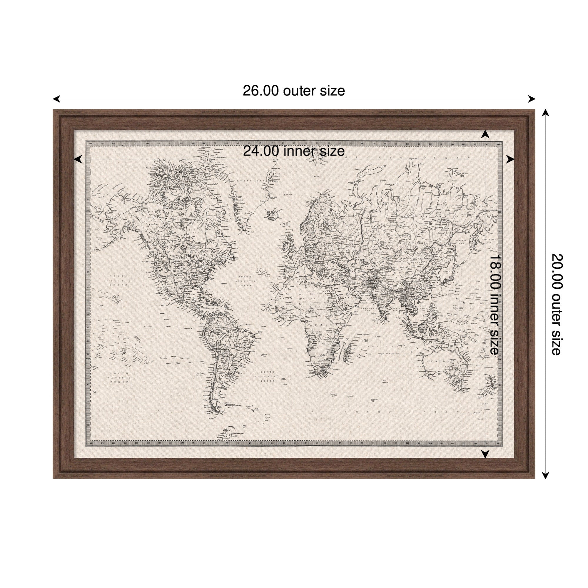 Vintage World Map Fabric Pinboard