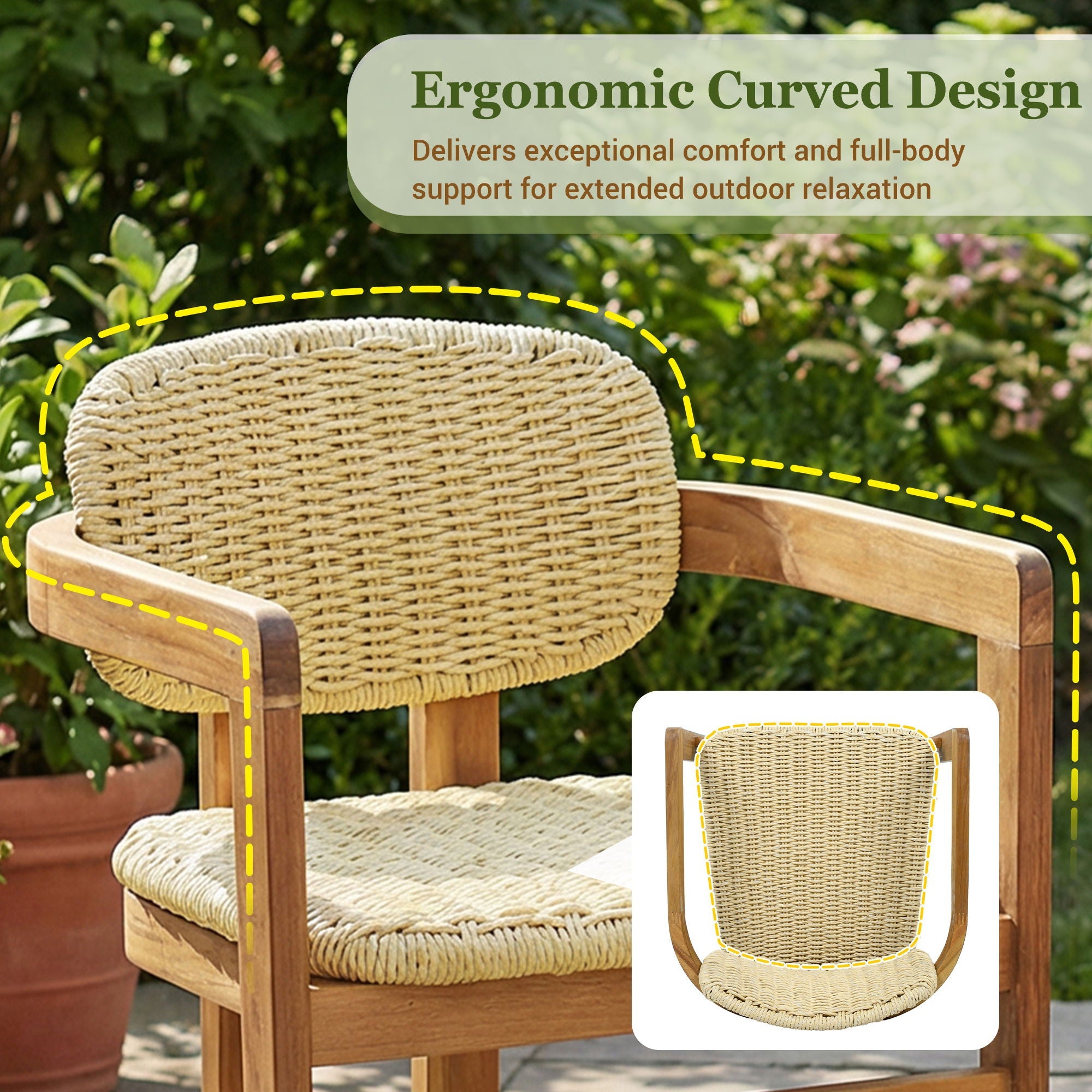 Acacia Wood & Rattan Patio Armchairs - Set of 2