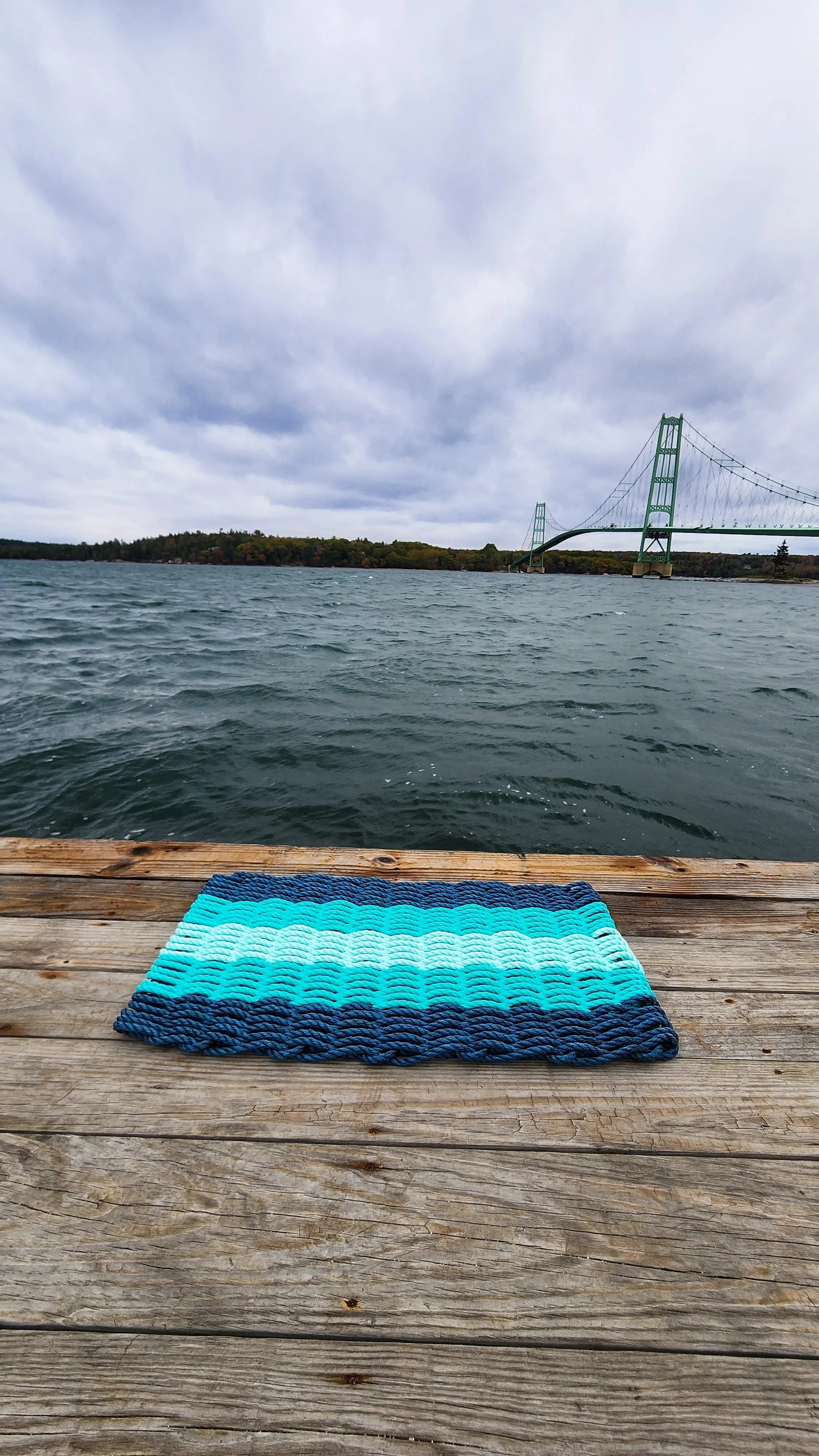 Navy Blue, Teal & Seafoam 5-Stripe Lobster Rope Doormat