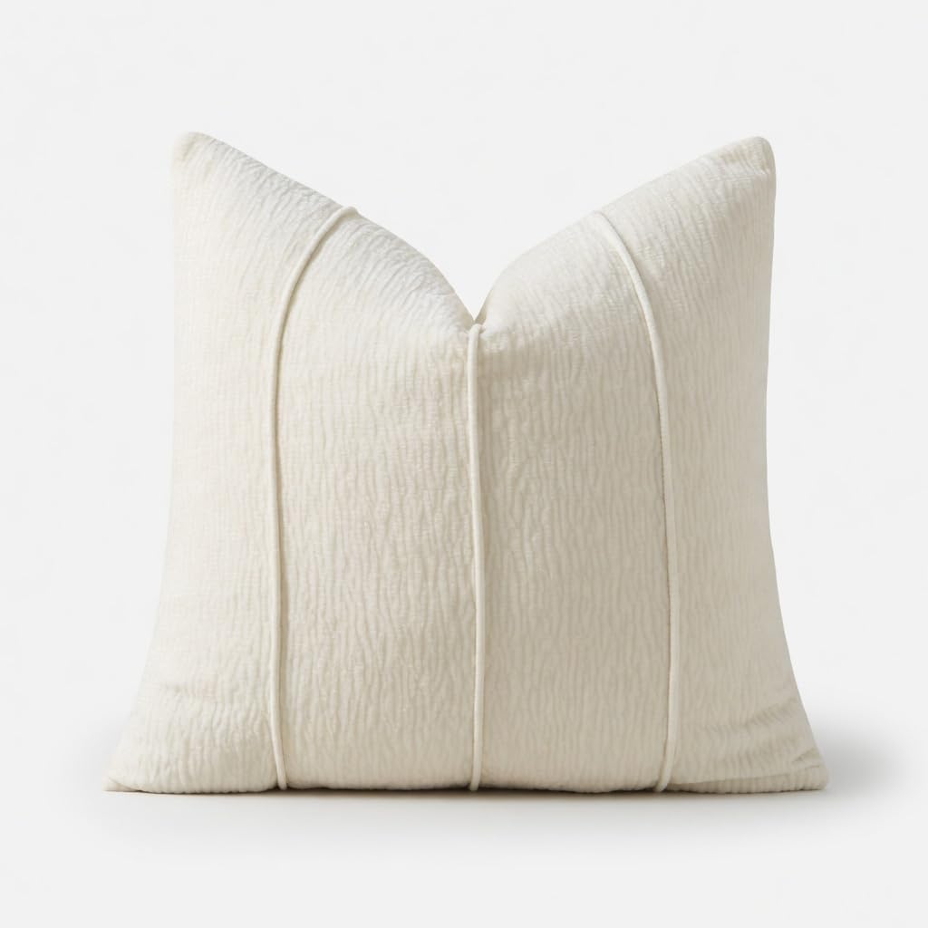 Beige Chenille Lumbar Throw Pillow with Insert — 12" × 20"