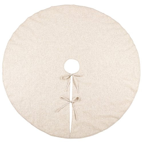 Red Piping Linen-Blend Christmas Tree Skirt — 56"