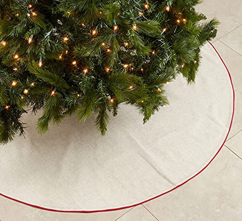 Red Piping Linen-Blend Christmas Tree Skirt — 56"