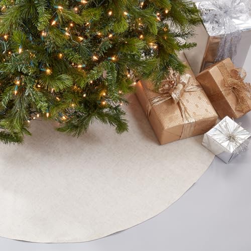 Red Piping Linen-Blend Christmas Tree Skirt — 56"