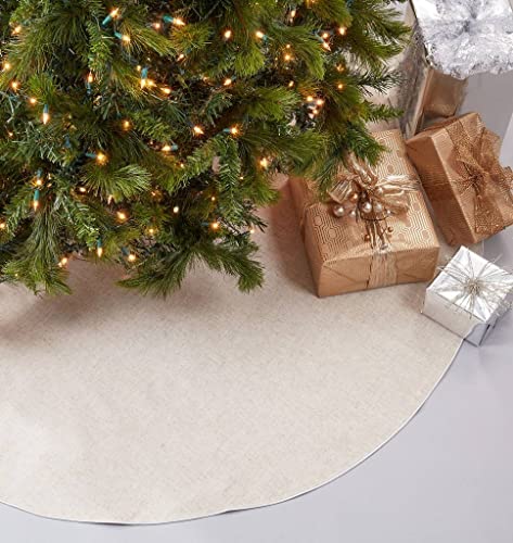 Red Piping Linen-Blend Christmas Tree Skirt — 56"