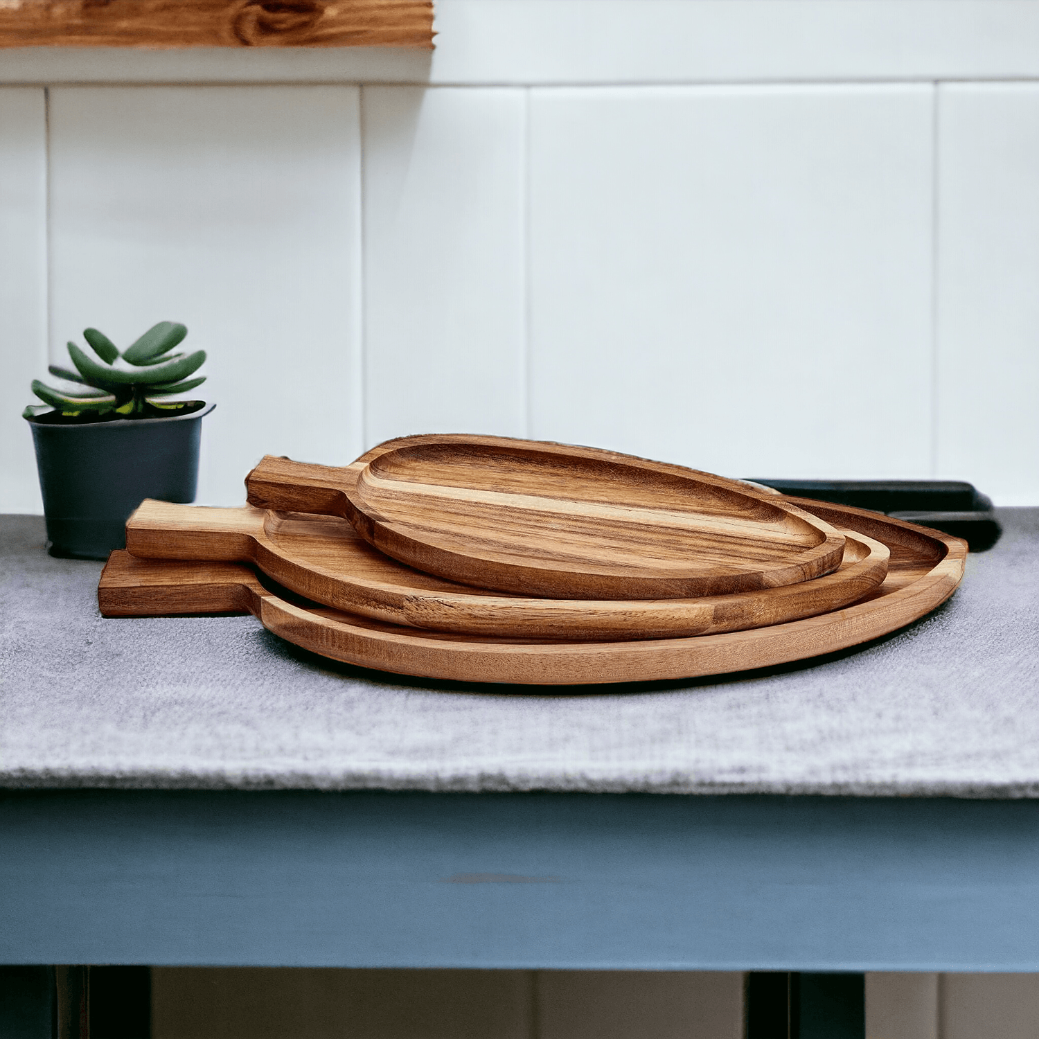 Acacia Leaf Serving Trays — 3 Sizes