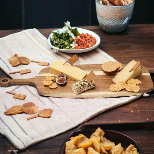 Acacia Serving Board + 6 Bamboo Markers — 23 in