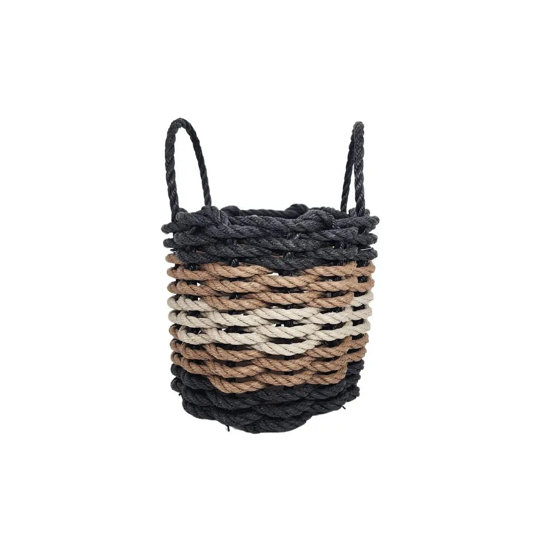 Black, brown and tan stripe rope basket