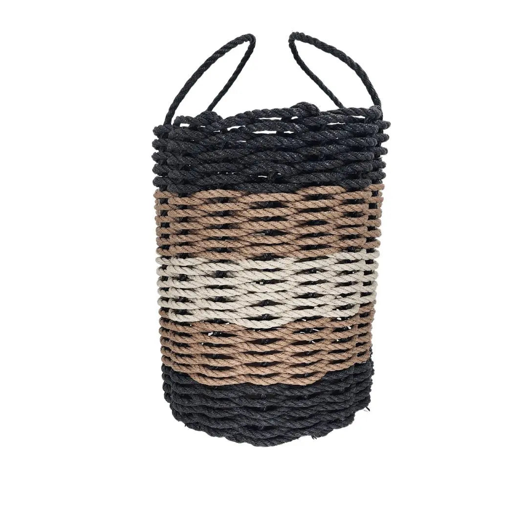 Black, brown and tan stripe rope basket