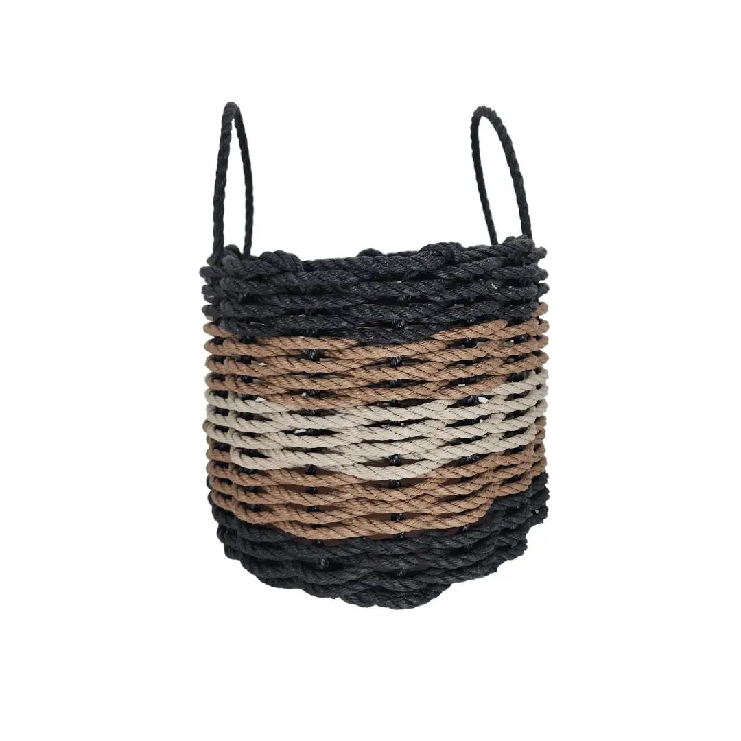 Black, brown and tan stripe rope basket