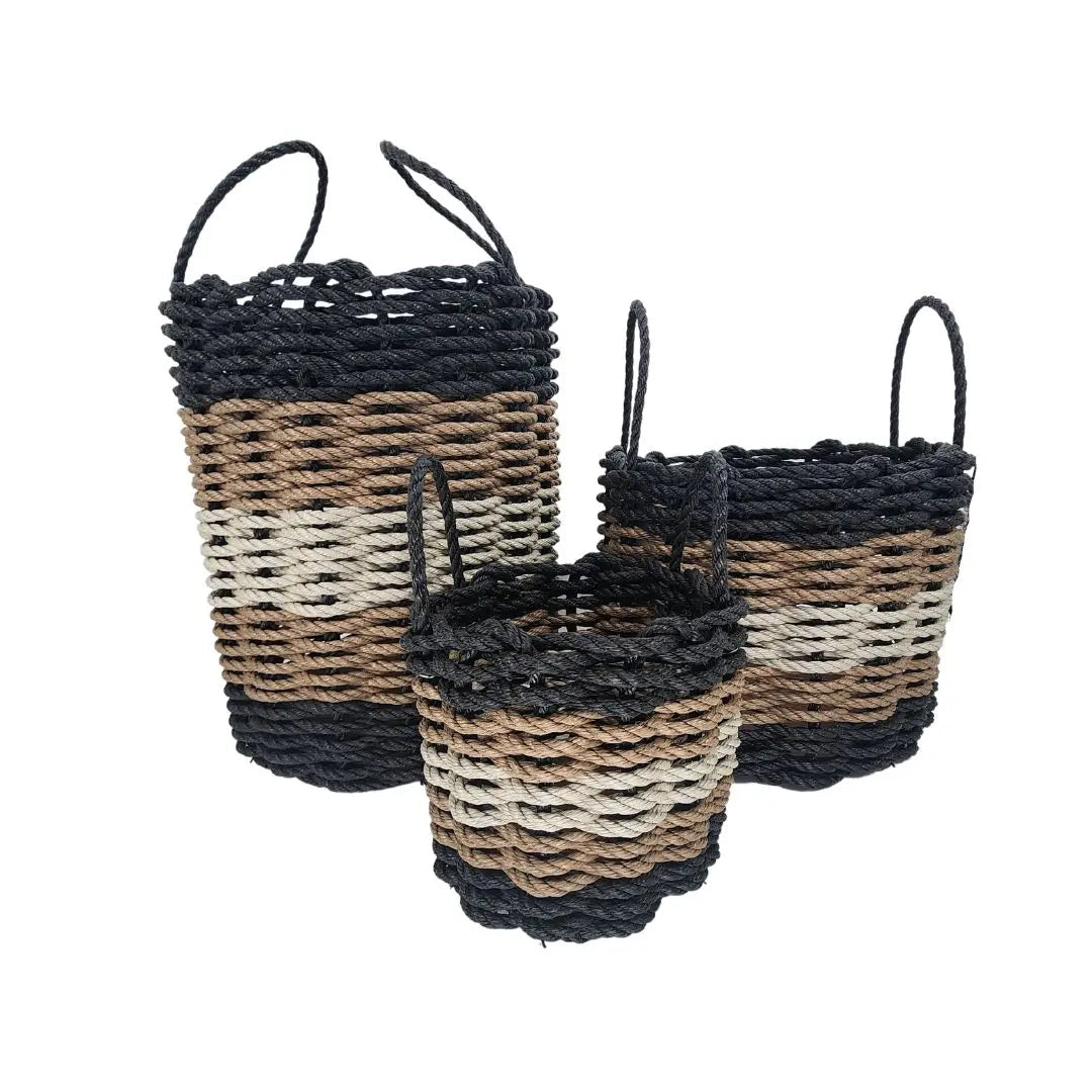 Black, brown and tan stripe rope basket
