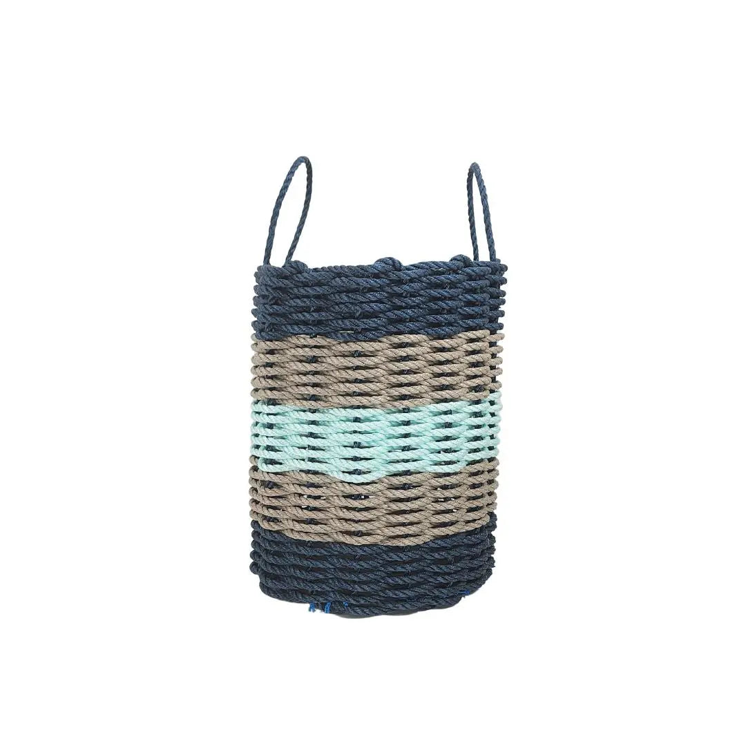 Navy Blue, Tan + Seafoam 5-Stripe Rope Basket