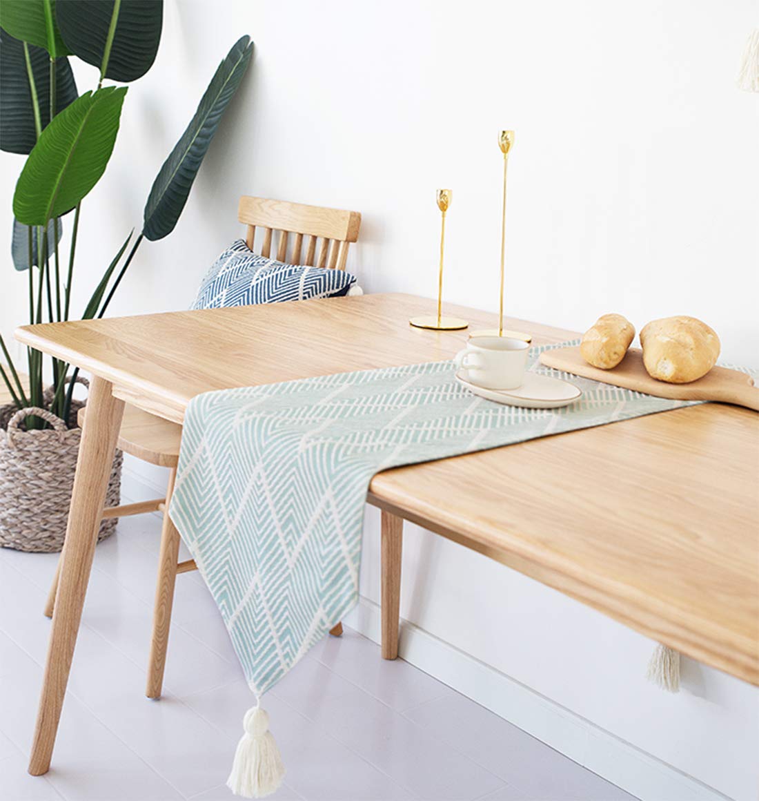 Chevron Tassel Cotton Blend Table Runner — 14" × 71" – alternate product view
