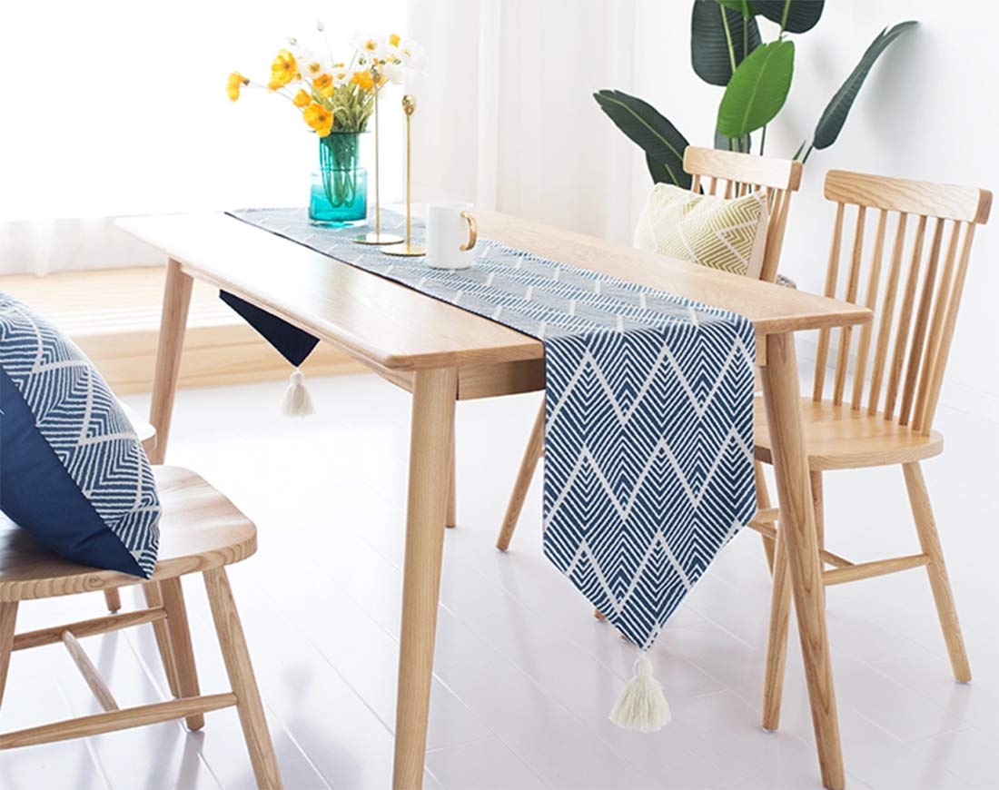 Chevron Tassel Cotton Blend Table Runner — 14" × 71" – alternate product view
