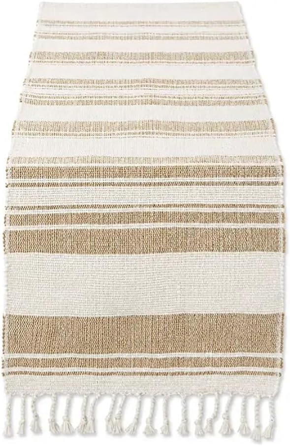 Cotton & Jute Tassel Table Runner — 14" × 72"