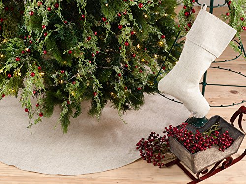 Red Piping Linen-Blend Christmas Tree Skirt — 56"