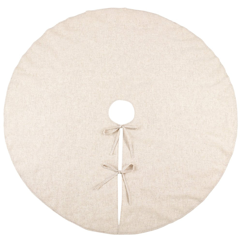 Red Piping Linen-Blend Christmas Tree Skirt — 56"