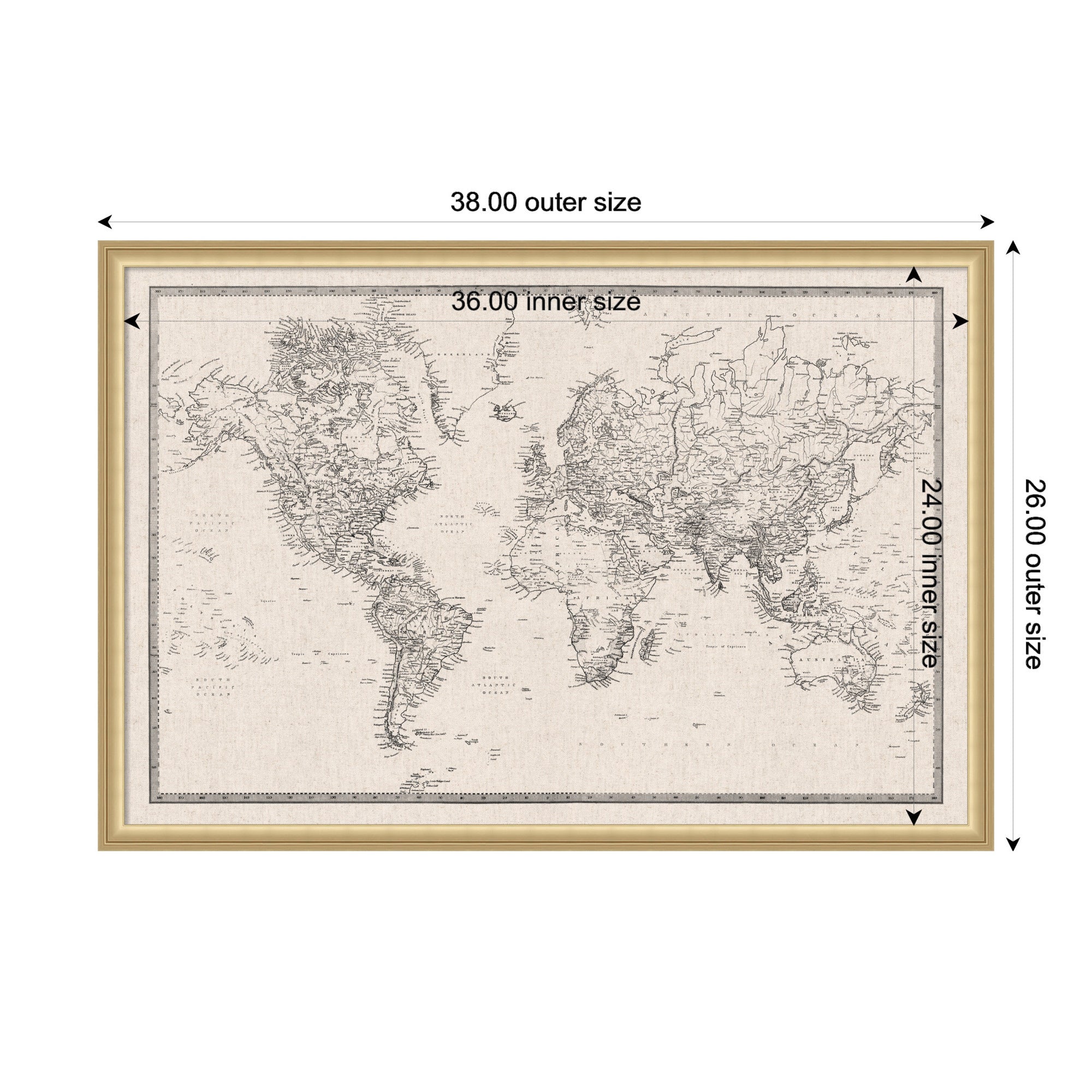 Vintage World Map Fabric Pinboard