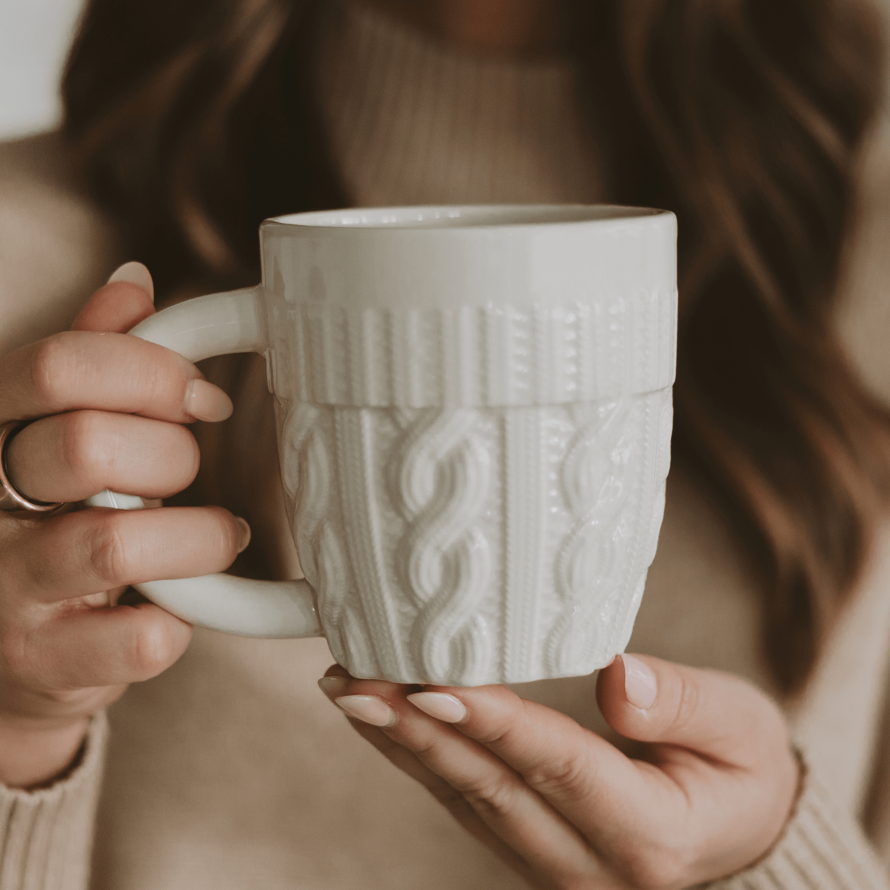 Cream Sweater textured coffee mug