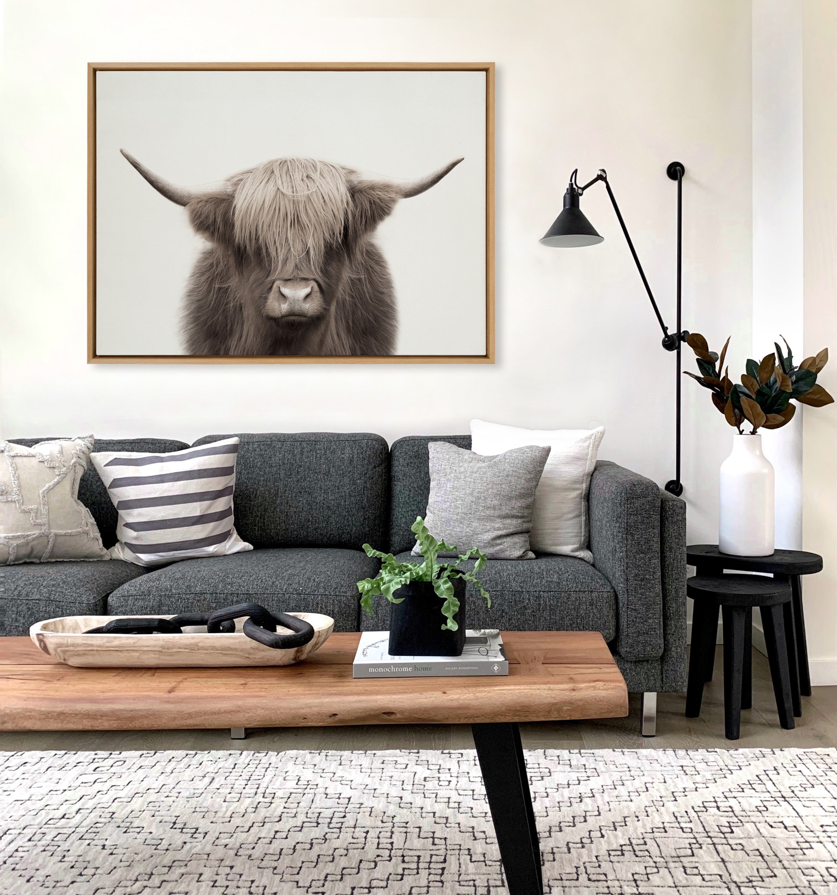Sylvie Hey Dude Highland Cow Framed Canvas Art