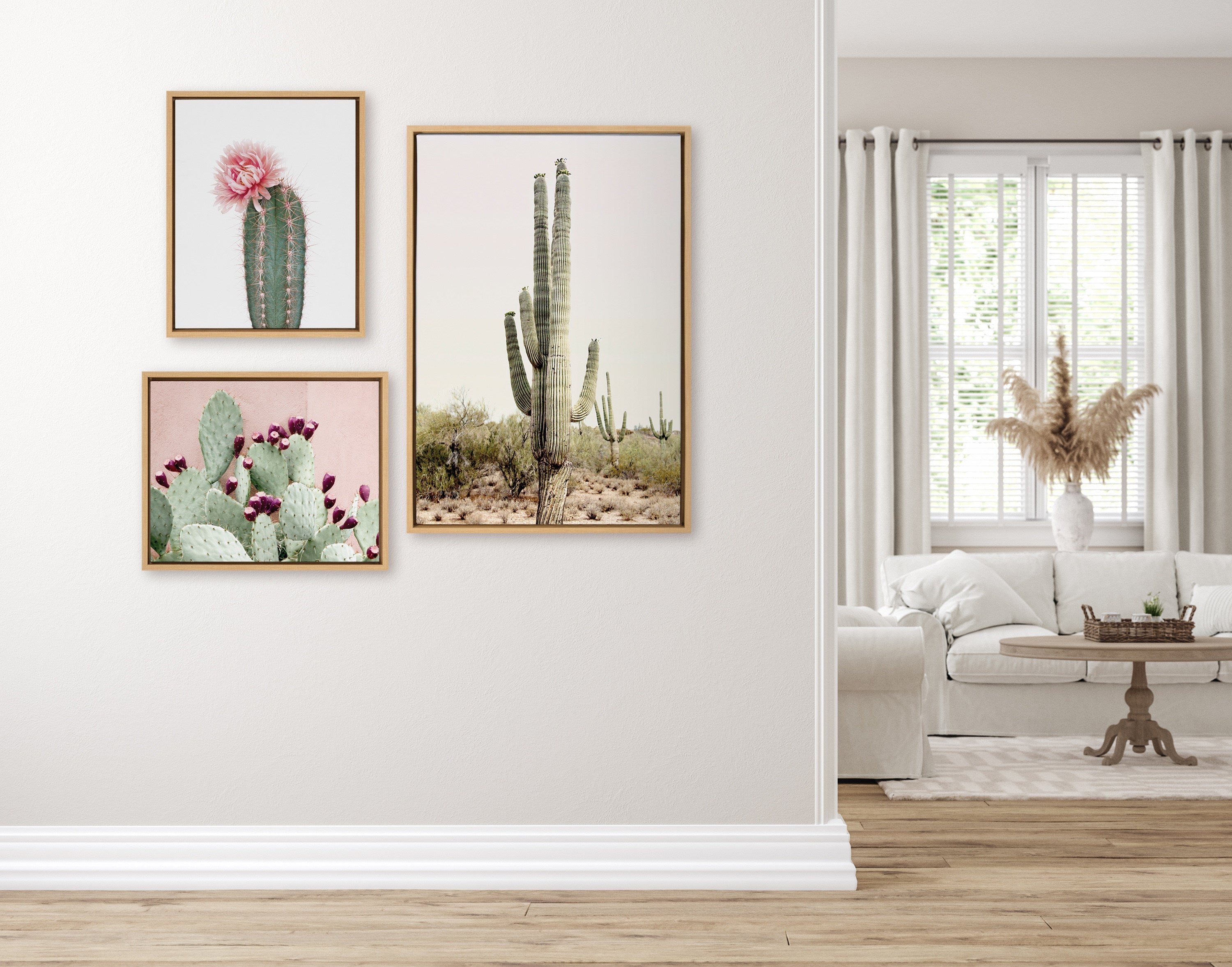 Sylvie Sunrise Cactus 3-Piece Framed Canvas Art Set