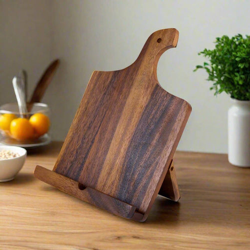 Acacia wood cookbook and tablet holder