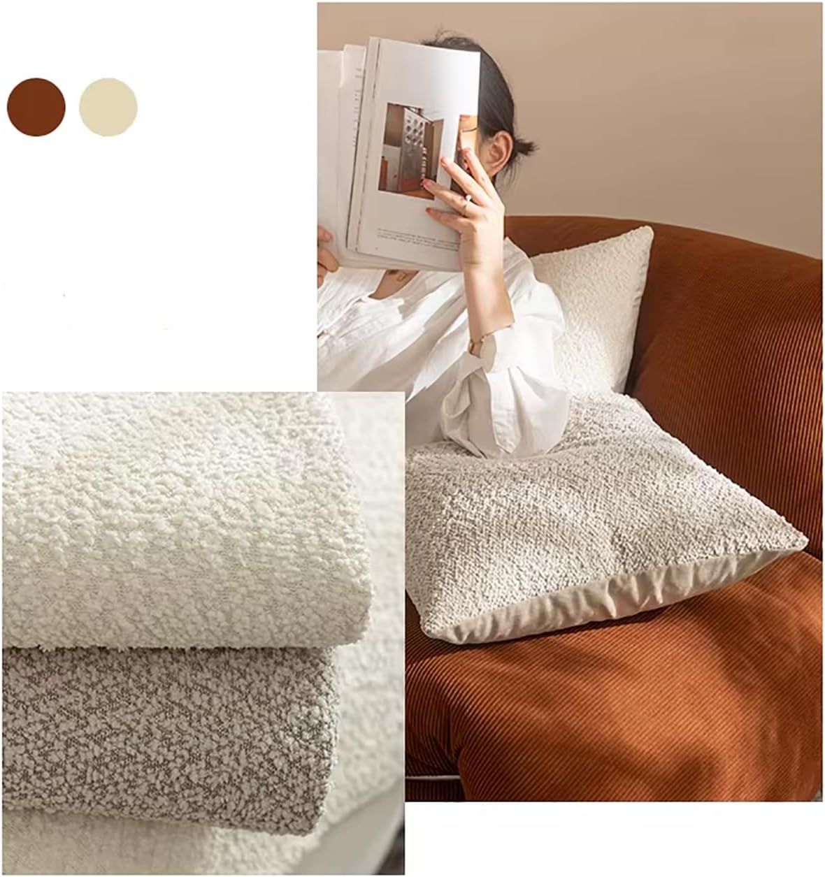 Brown Chenille Bouclé-Style Throw Pillow — 12" × 20"