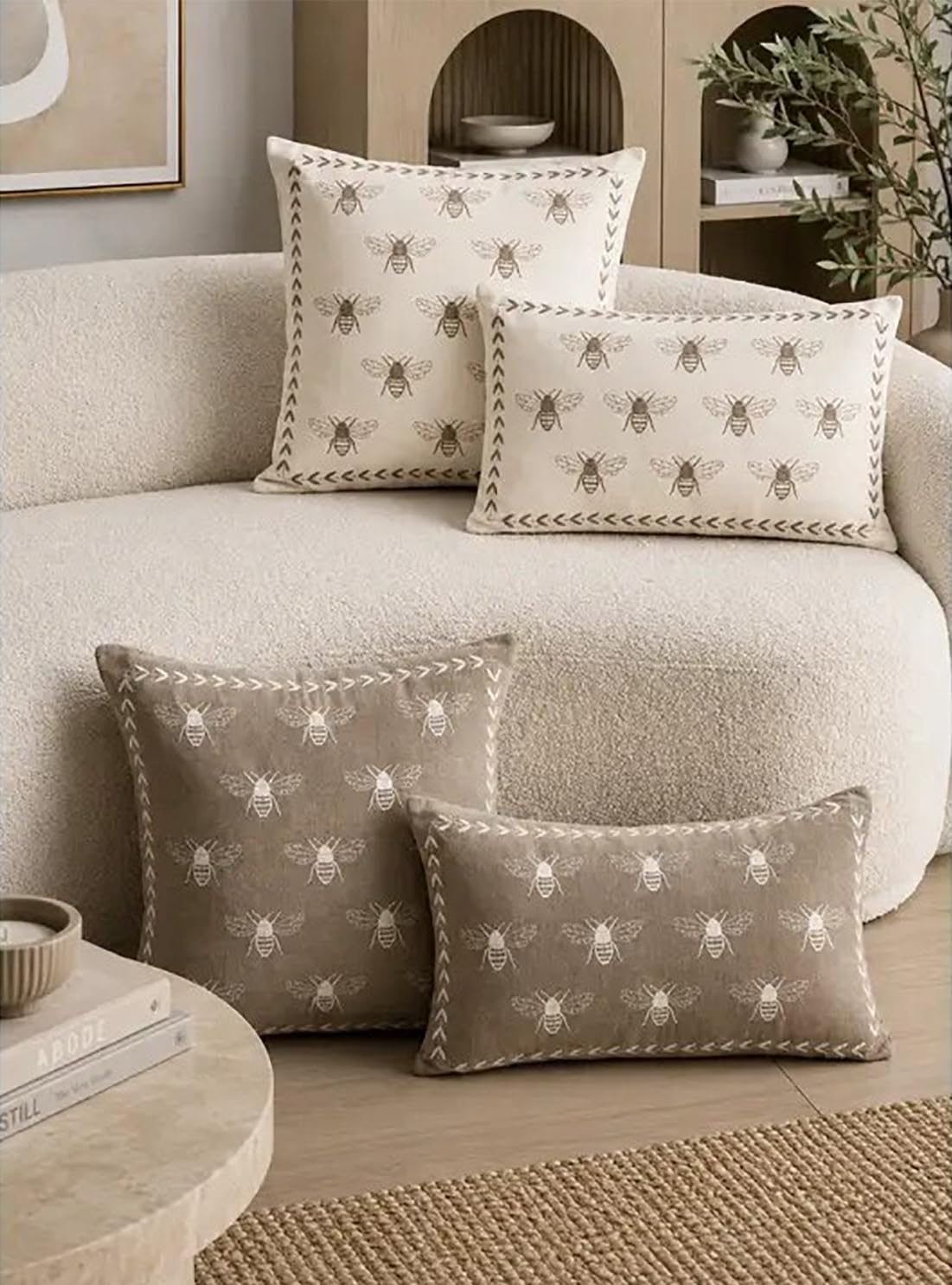 Ivory Embroidered Bee Throw Pillow — 18" × 18"
