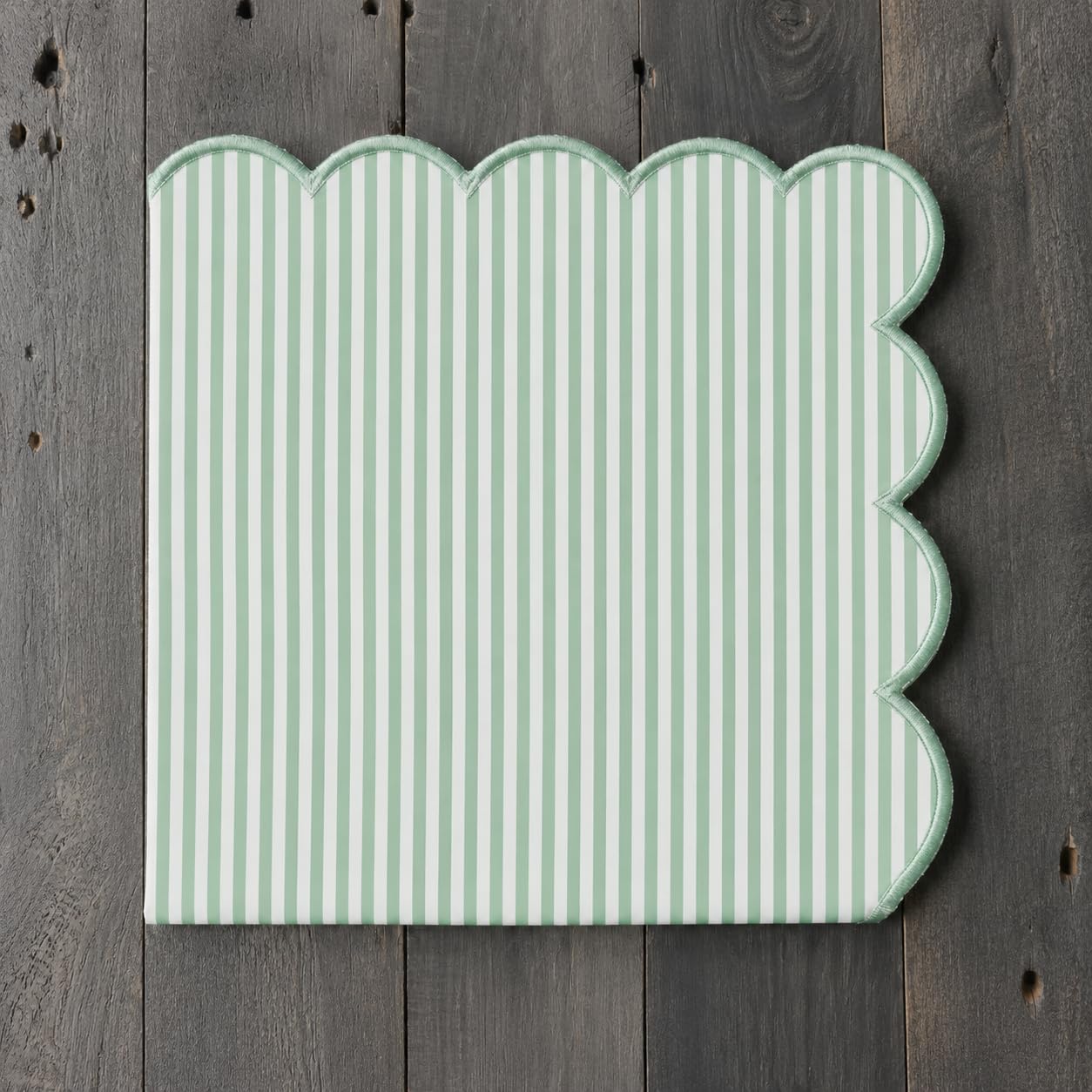 Natural Scalloped Stripe Cloth Napkins — Set of 4