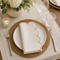 Natural Scalloped Stripe Cloth Napkins — Set of 4