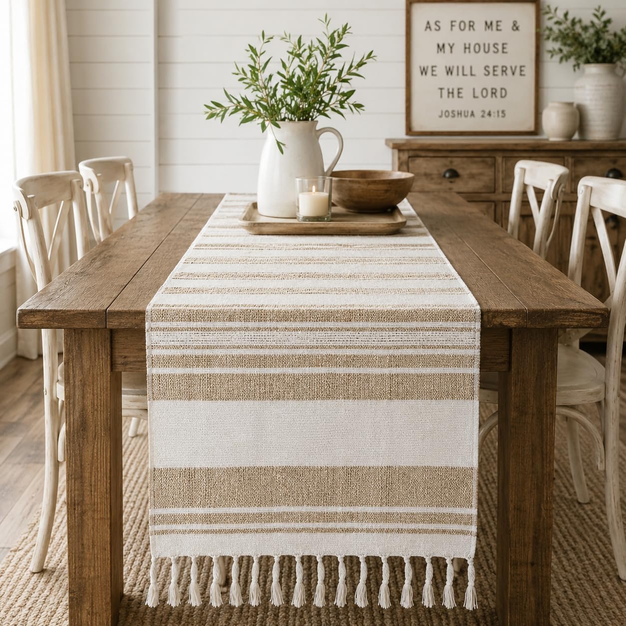 Cotton & Jute Tassel Table Runner — 14" × 72"
