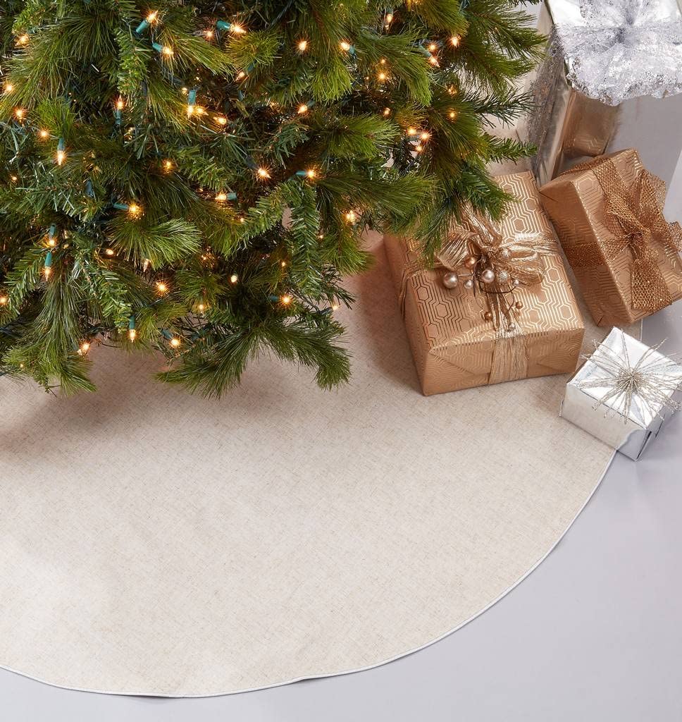 Red Piping Linen-Blend Christmas Tree Skirt — 56"