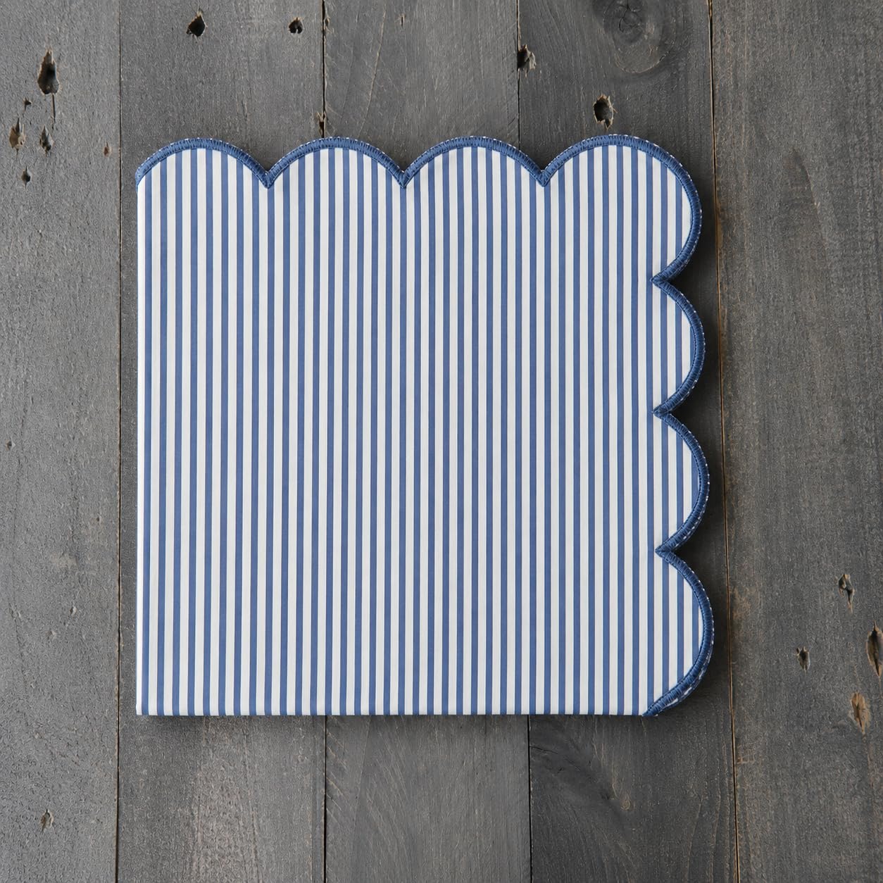Natural Scalloped Stripe Cloth Napkins — Set of 4