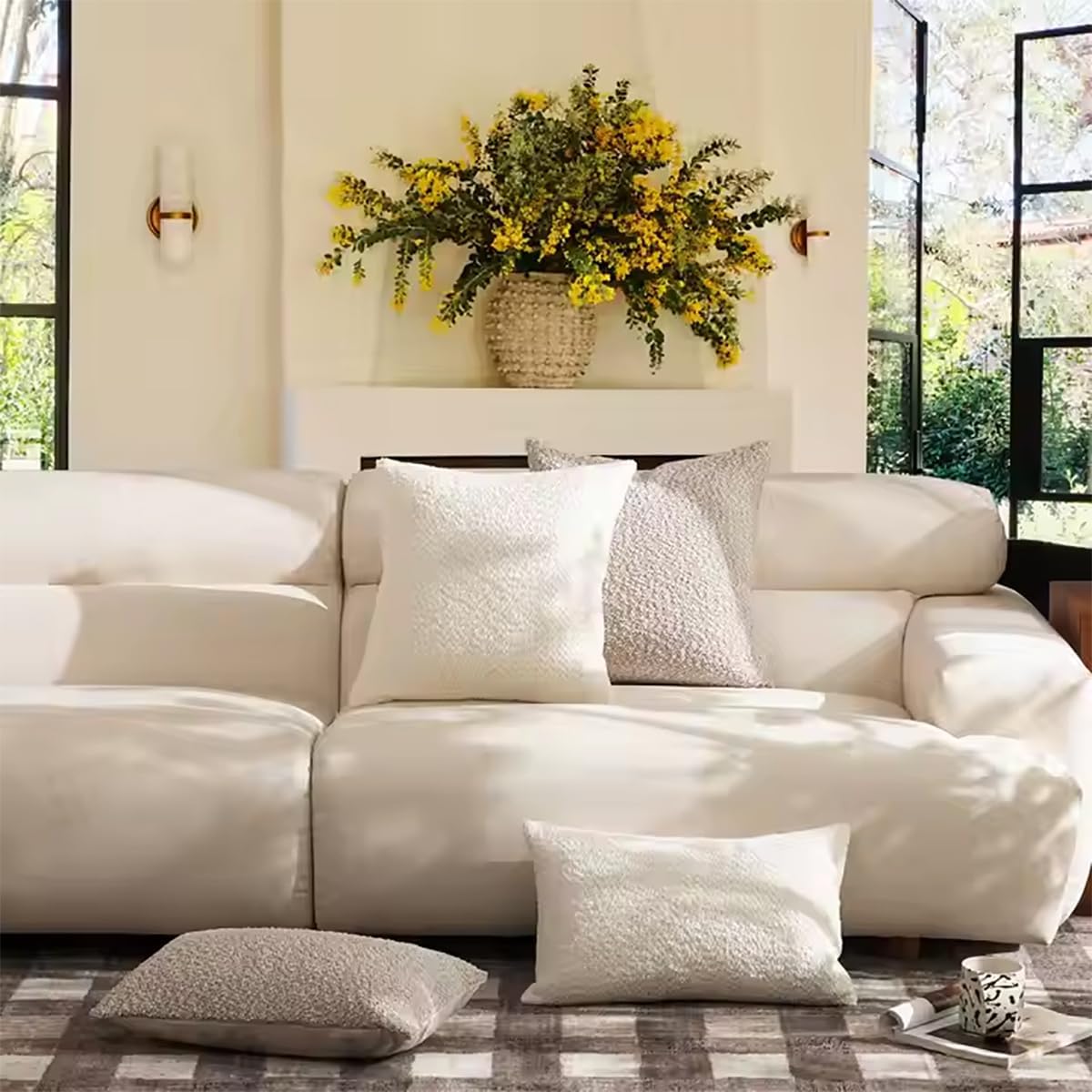 Brown Chenille Bouclé-Style Throw Pillow — 12" × 20"