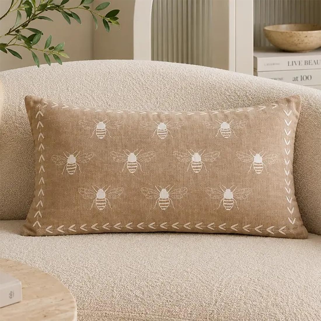 Embroidered Bee Throw Pillow