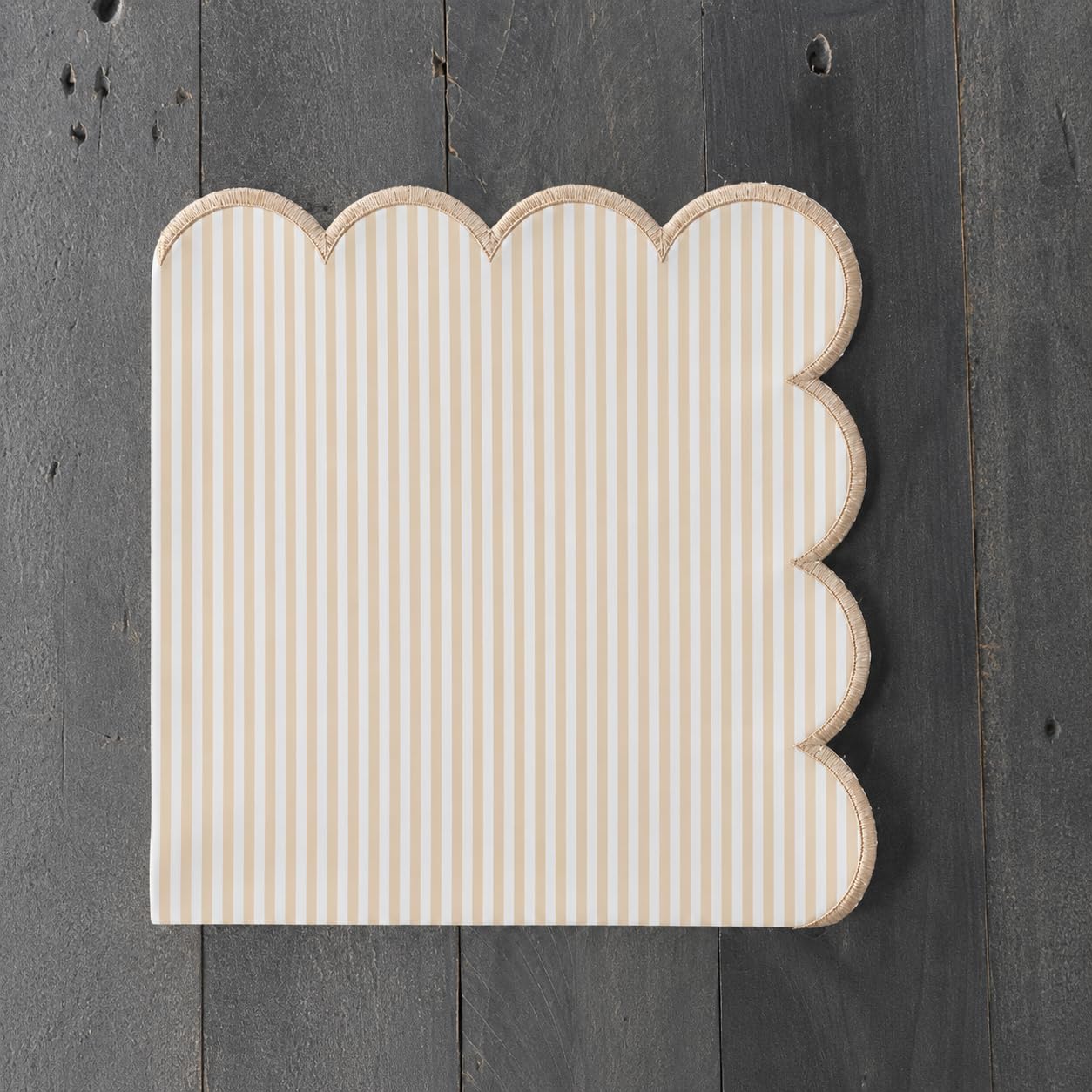 Natural Scalloped Stripe Cloth Napkins — Set of 4