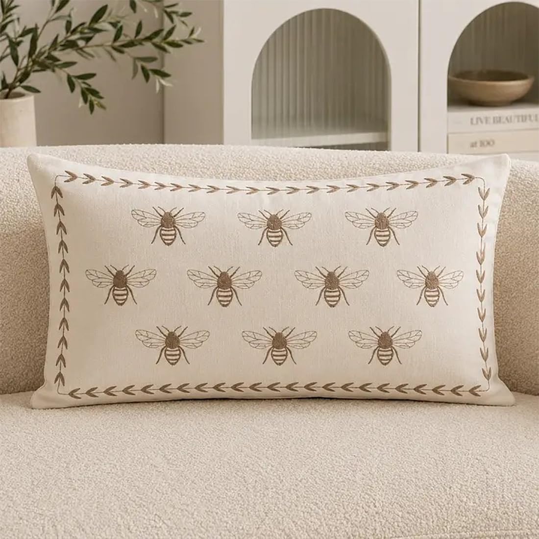 Embroidered Bee Throw Pillow