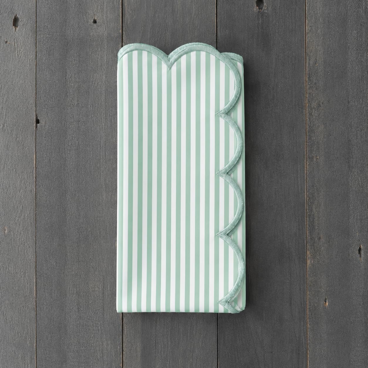Natural Scalloped Stripe Cloth Napkins — Set of 4