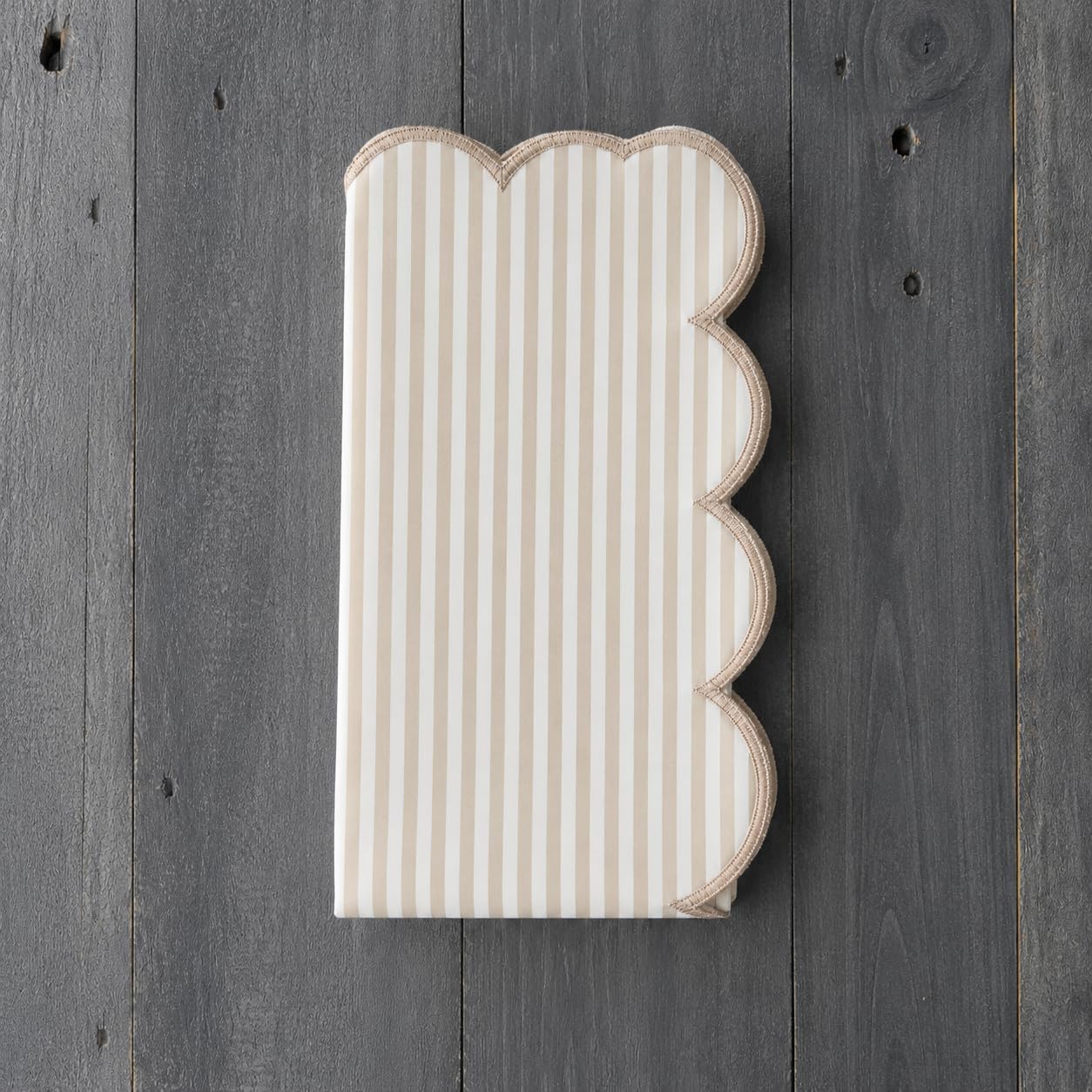 Natural Scalloped Stripe Cloth Napkins — Set of 4