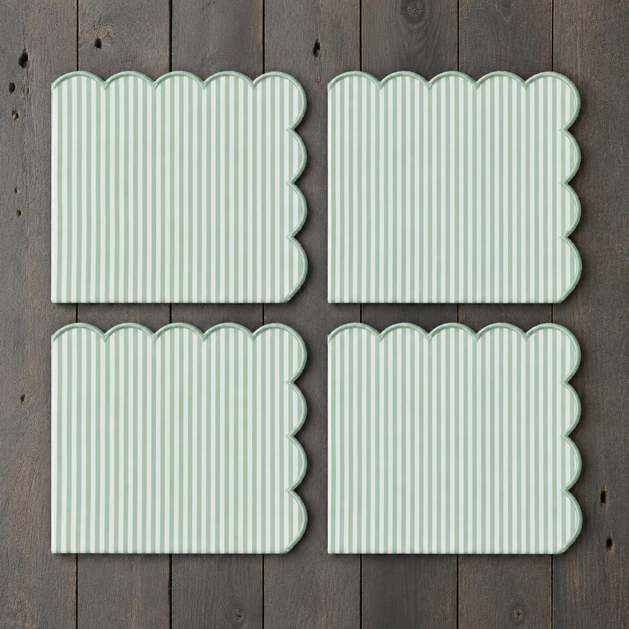 Natural Scalloped Stripe Cloth Napkins — Set of 4