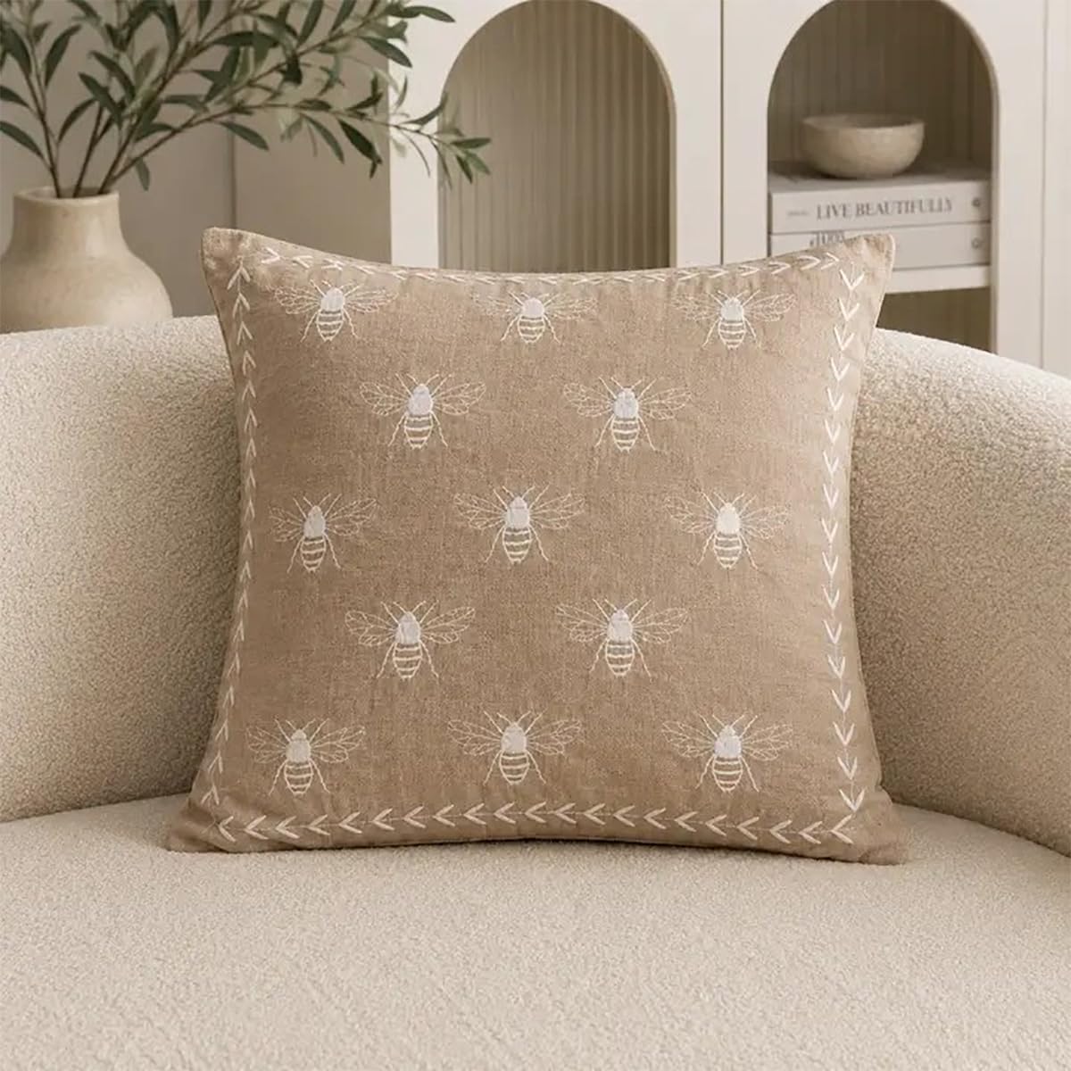 Embroidered Bee Throw Pillow