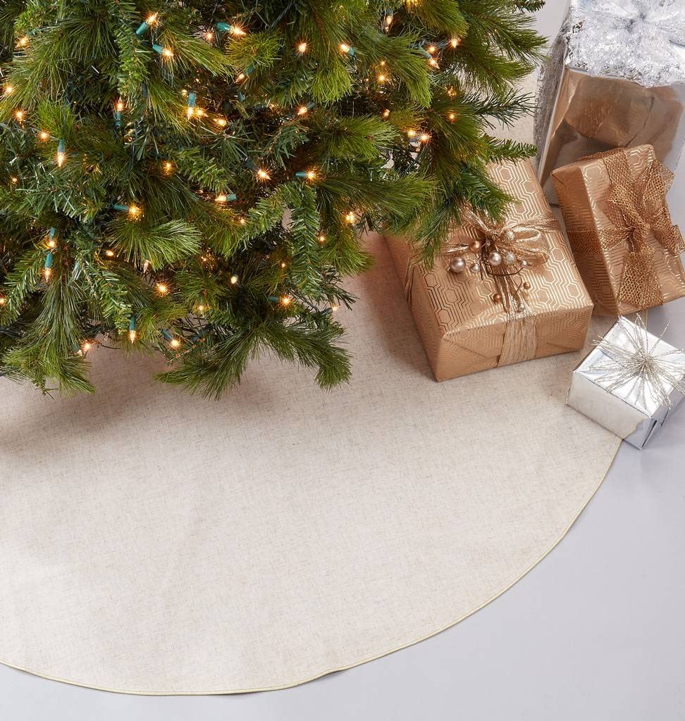 Red Piping Linen-Blend Christmas Tree Skirt — 56"