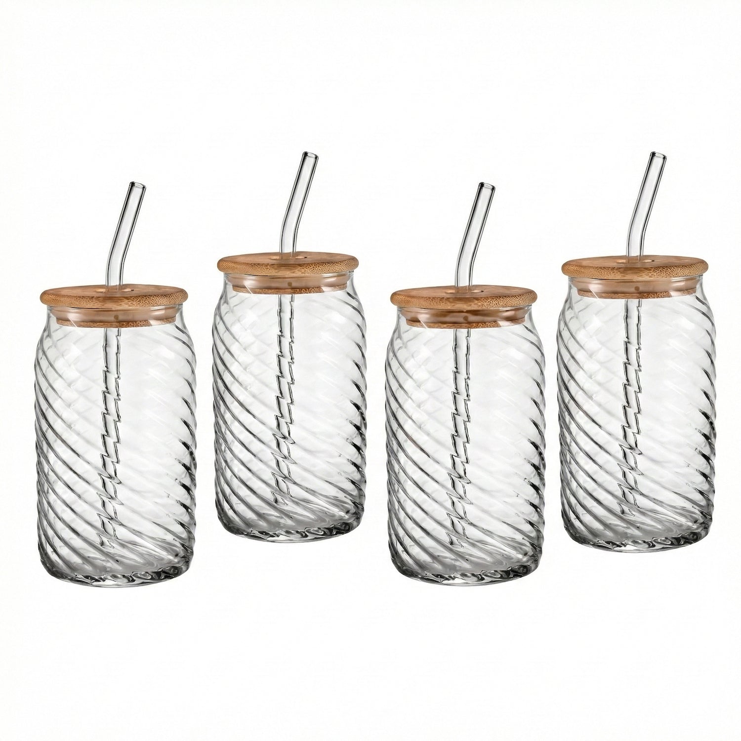 Belmar 18 oz Glass Sippers with Bamboo Lids — Set of 4
