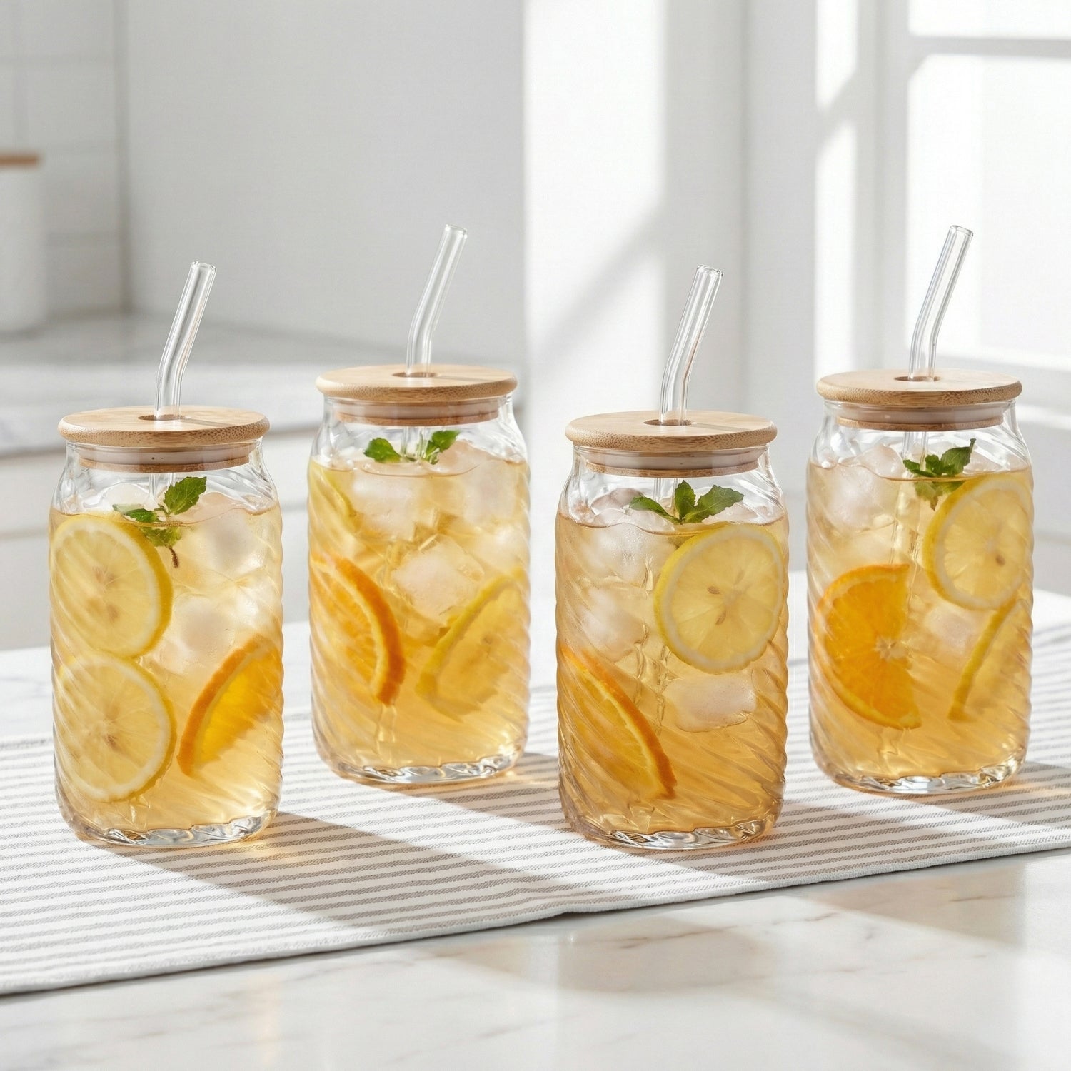 Belmar 18 oz Glass Sippers with Bamboo Lids — Set of 4