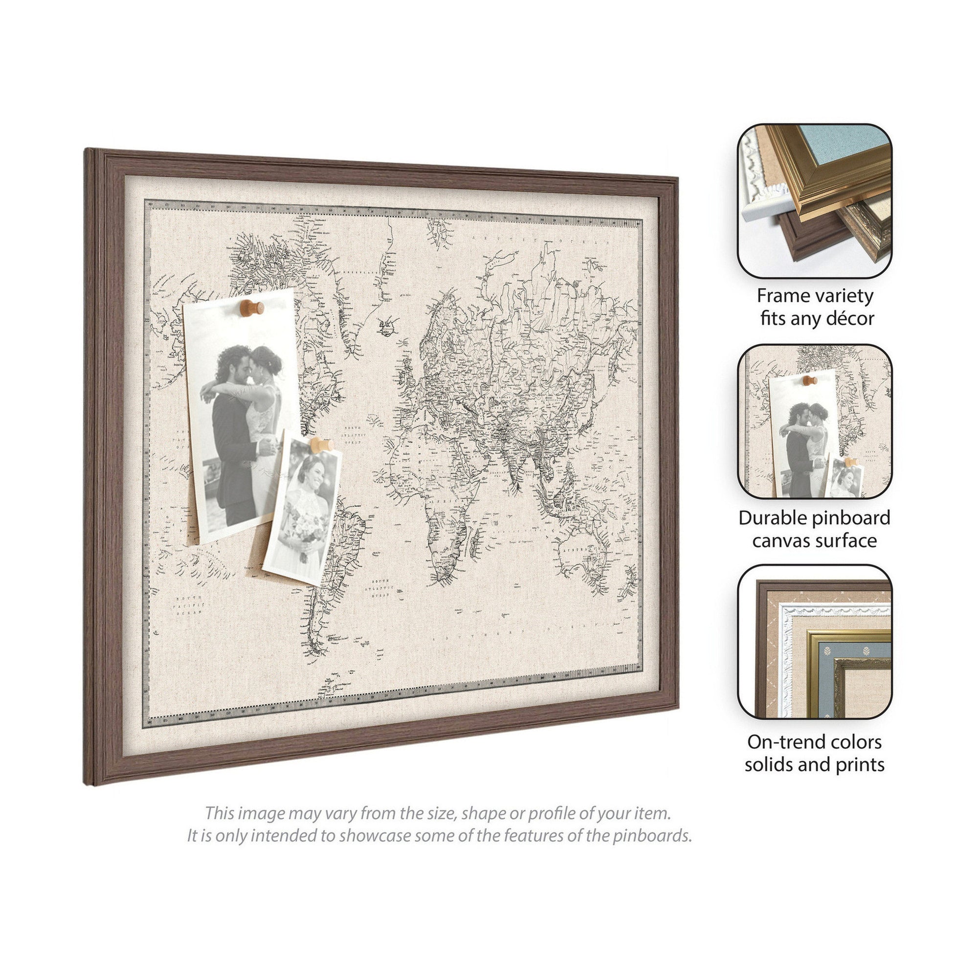 Vintage World Map Fabric Pinboard