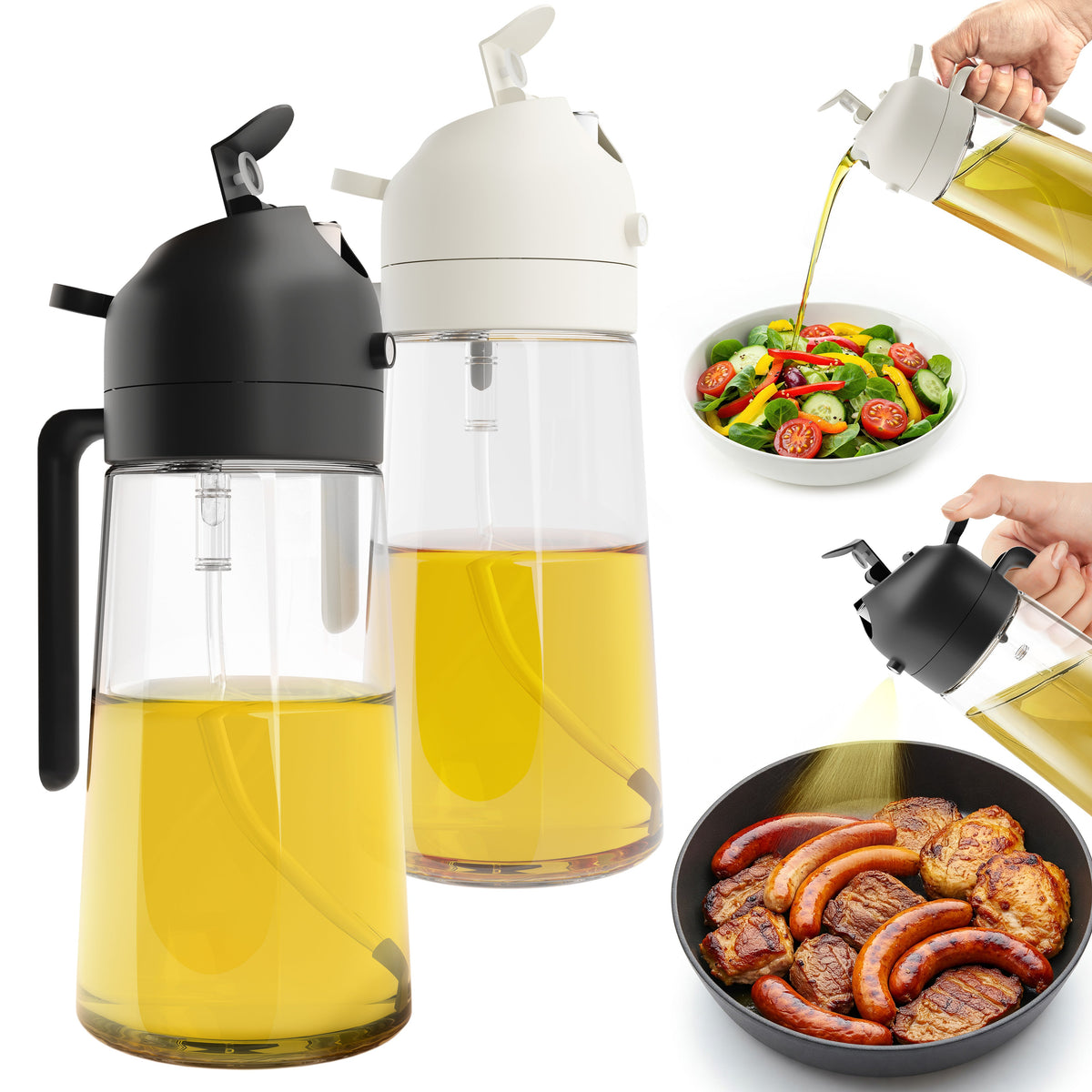 2-Pack 16 oz Glass Oil Sprayer & Dispenser Set