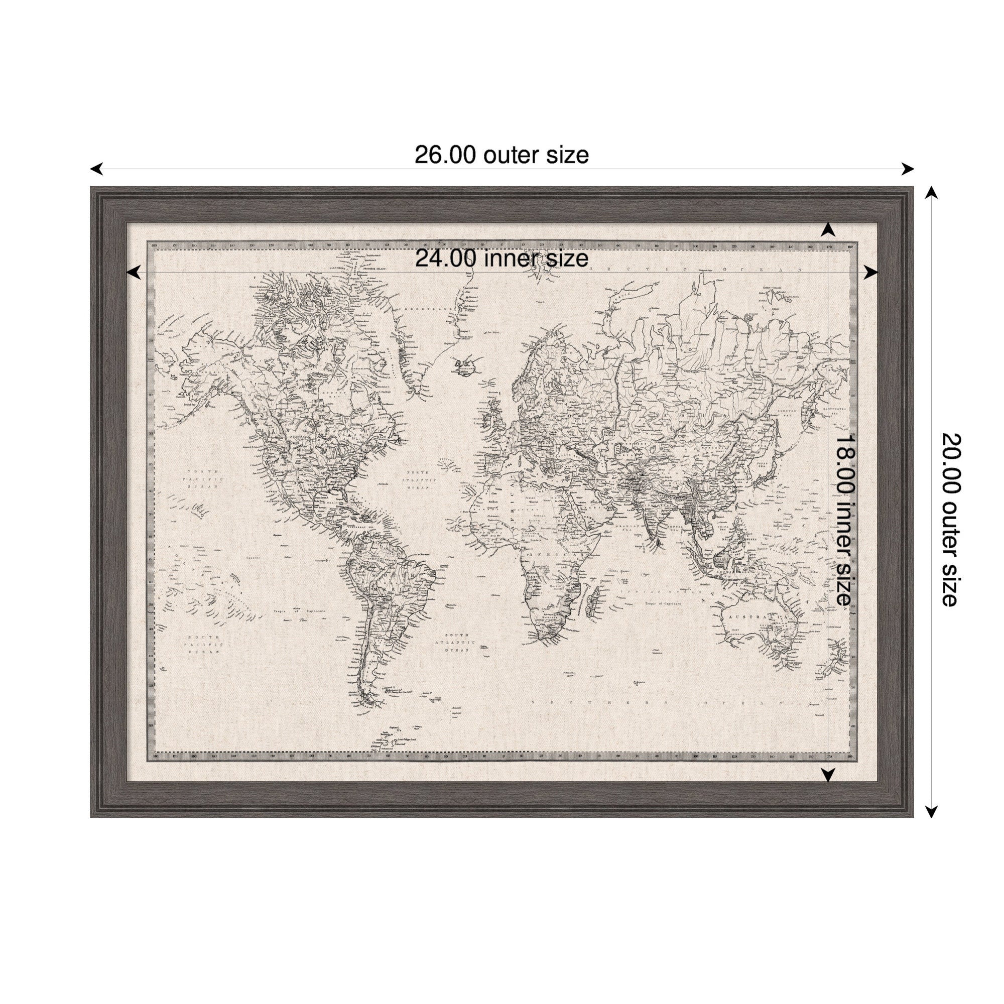 Vintage World Map Fabric Pinboard