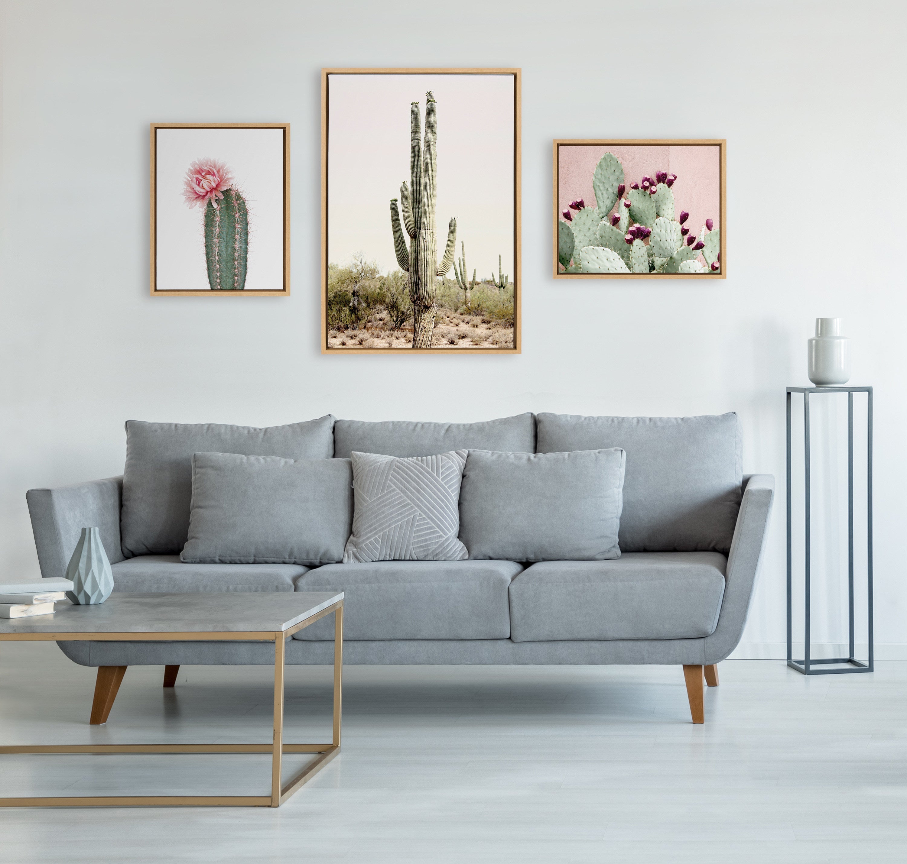 Sylvie Sunrise Cactus 3-Piece Framed Canvas Art Set